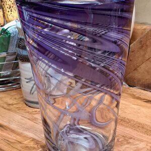 Large Amethyst Art Glass Vase Heavy Swirled Color and Design 8.5"